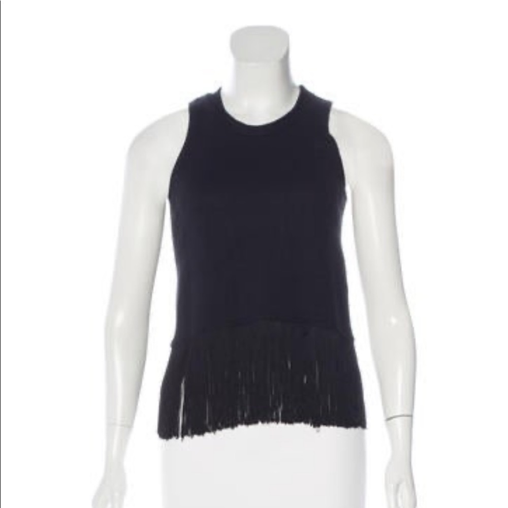 Black Timo Weiland sleeveless knit cropped top with fringe, size S